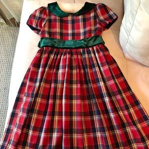 Red plaid  dress w/ green Peter Pan collar